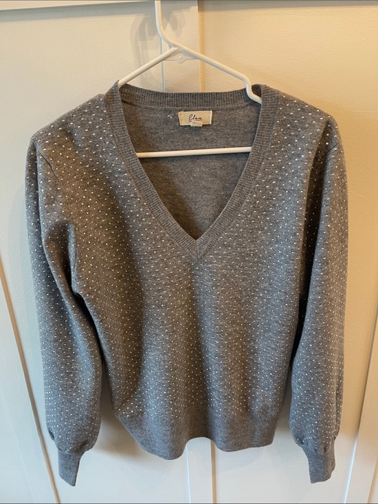 Elan Sweaters - Elan Gray V-Neck Sweater with studs